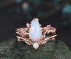 Vintage coffin white opal engagement ring rose gold leaf nature inspired amethyst ring women bridal anniversary ring set gift