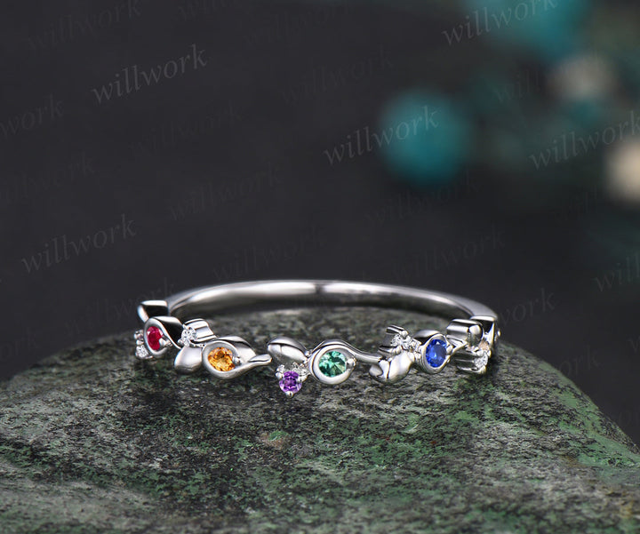 Colors Of My Pride - Exclusive Gay Pride Ring Unique Multi-Stone Ring Garnet Citrine Green Sapphire Blue Topaz Wedding Band Rainbow LGBT Ring White Gold Anniversary Gift
