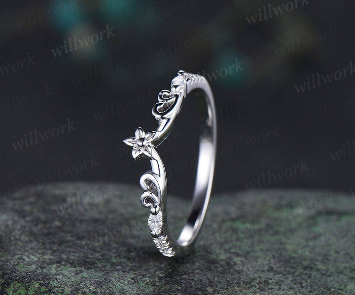 Vintage floral moissanite wedding dand curved filigree full eternity band solid 10k/14k/18k matching band stackable bridal ring