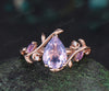 READY TO SHIP: Pear Shaped Lavender Amethyst Engagement Ring - Silver Rose Plated - Rnig Size: 5.25 US