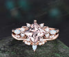 Pincess cut morganite engagement ring set cluster diamond rose gold opal ring women stacking promise wedding ring set