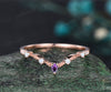 Unique Amethyst Wedding Band Vintage Curved V Shaped 14k Rose Gold Amethyst Ring Vintage Norse Leaf Nature Ring Jewelry Dainty Wedding Bridal Anniversary Ring Band Women