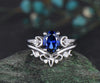 Oval cut blue sapphire engagement ring set vintage moon three stone kite moissanite ring women Celtic knot wedding ring set gift