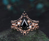 Unique kite cut black onyx engagement ring rose gold snowdrift black spinel gemstone stacking wedding ring set women