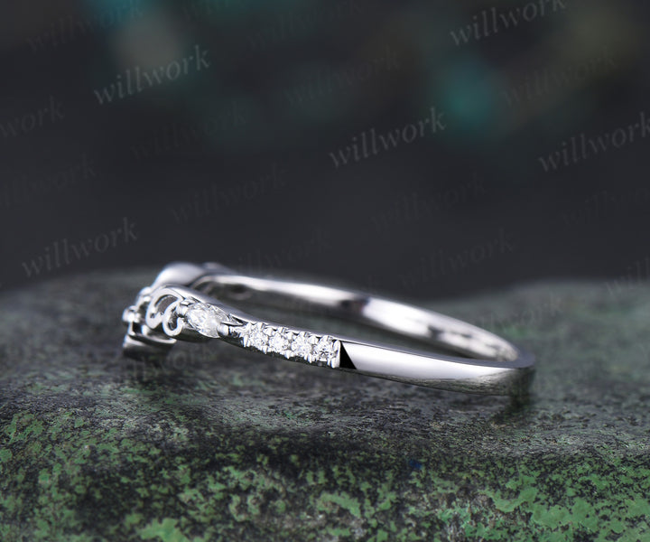 Vintage floral moissanite wedding dand curved filigree full eternity band solid 10k/14k/18k matching band stackable bridal ring