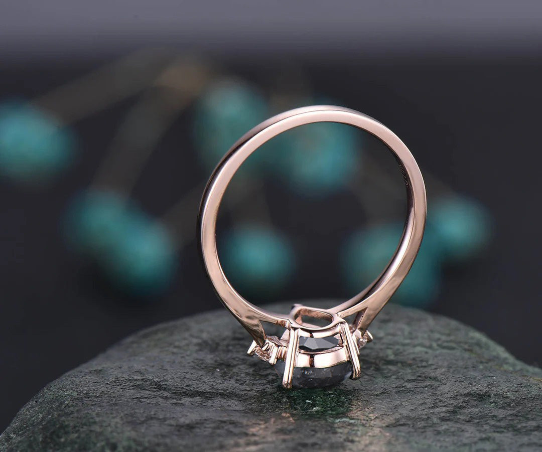 Unique Pear Salt and Pepper Diamond Engagement Ring Three Stone Diamond Accented Promise Ring for Her