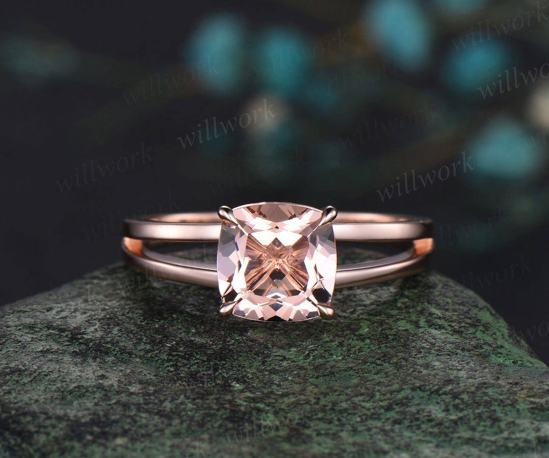 14k rose gold Cushion Cut Morganite Engagement Ring pink jewelry Unique Ring For Her