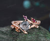 Unique Hexagonal Ring Vine Wrapped Moss Agate Ring 14k Rose Gold Engagement Ring Christmas Gift Anniversary Gift Ring