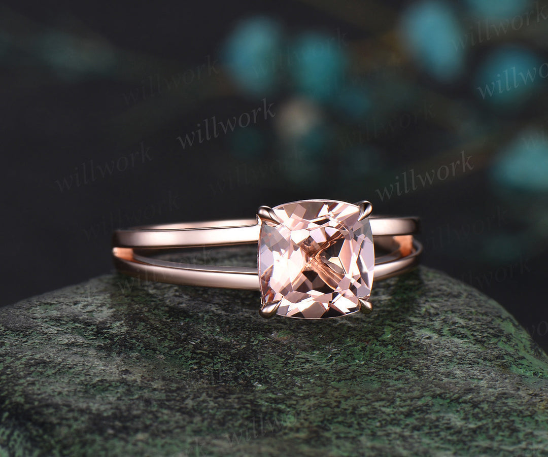 14k rose gold Cushion Cut Morganite Engagement Ring pink jewelry Unique Ring For Her