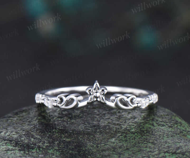 Vintage floral moissanite wedding dand curved filigree full eternity band solid 10k/14k/18k matching band stackable bridal ring