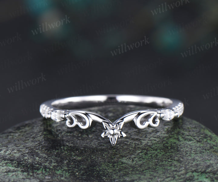 Vintage floral moissanite wedding dand curved filigree full eternity band solid 10k/14k/18k matching band stackable bridal ring
