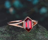 Vintage long hexagon cut red ruby Engagement Ring rose gold Solitaire split shank wedding anniversary promise ring women