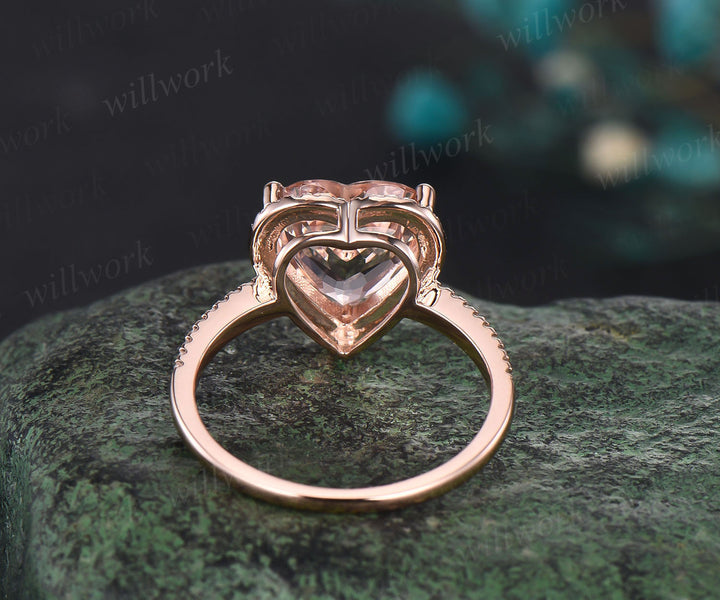 Morganite Engagement Ring-Handmade Solid 14k Rose Gold Ring-Real Floral Diamond pink Heart Shaped Cut Gemstone Promise Ring