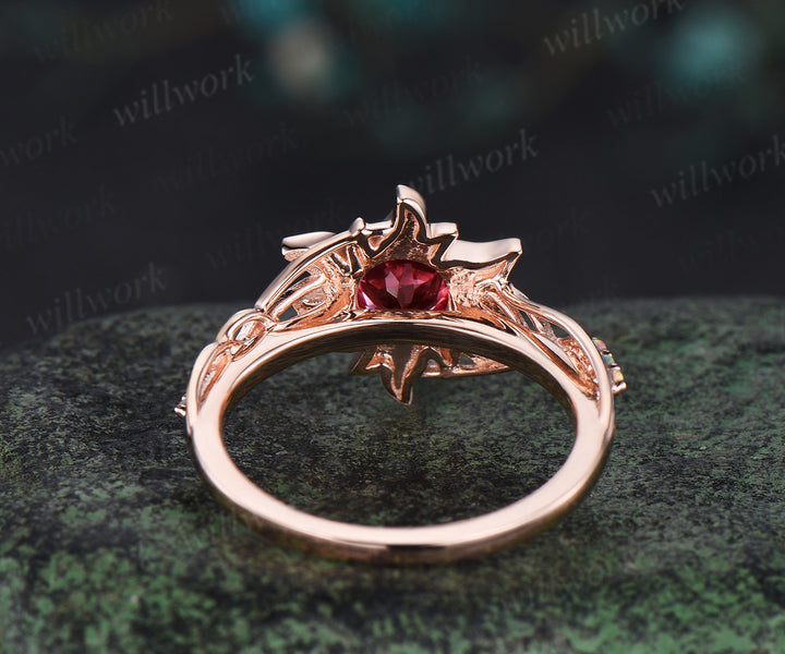 Rapunzel Ring Sun red ruby Engagement Ring Tangled Sunflower Ring bezel 14k rose Gold Wedding Ring Birthday Gift For Her