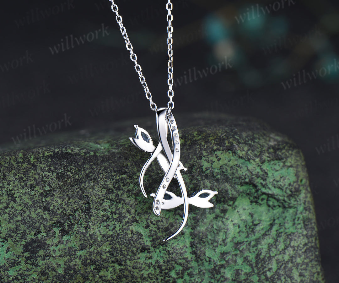 Aquamarine pendant necklace Elegant marquise aquamarine double dragonfly necklace moissanite accented pendant gifts for her