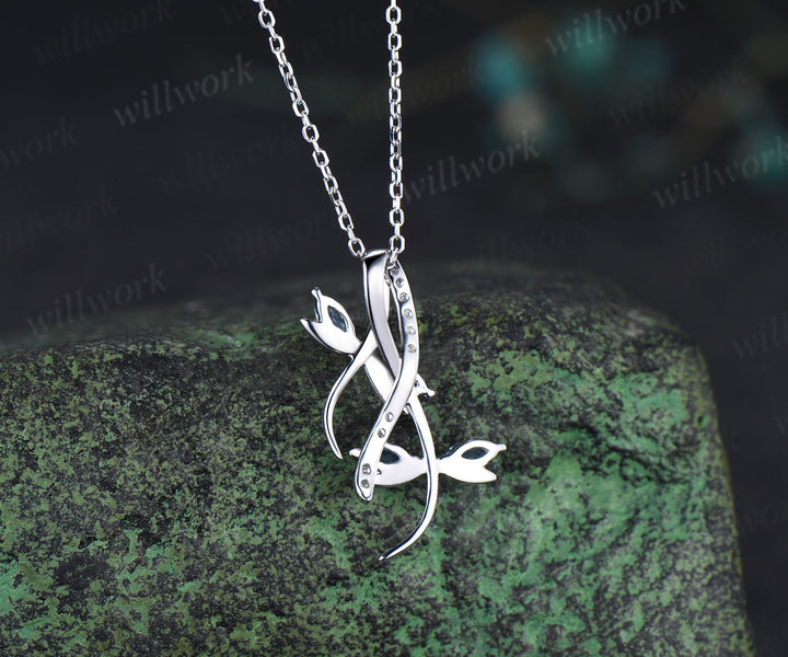 Aquamarine pendant necklace Elegant marquise aquamarine double dragonfly necklace moissanite accented pendant gifts for her