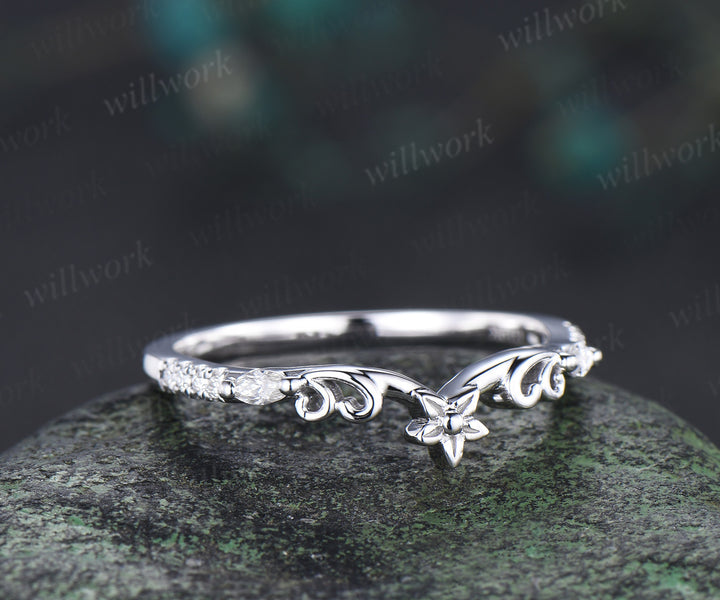 Vintage floral moissanite wedding dand curved filigree full eternity band solid 10k/14k/18k matching band stackable bridal ring