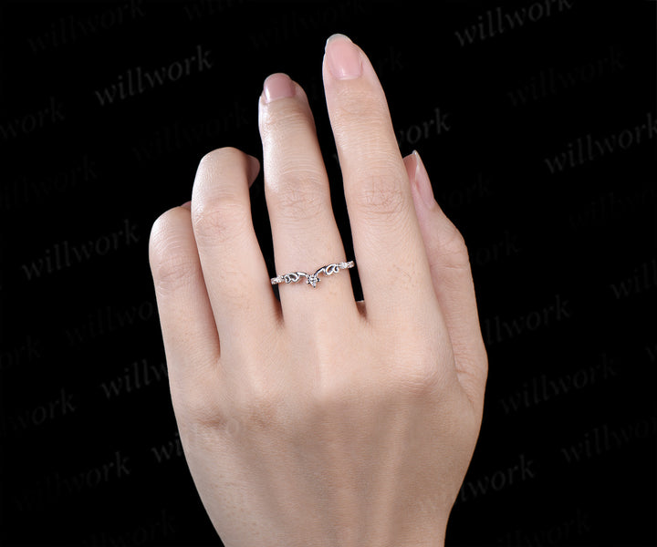 Vintage floral moissanite wedding dand curved filigree full eternity band solid 10k/14k/18k matching band stackable bridal ring