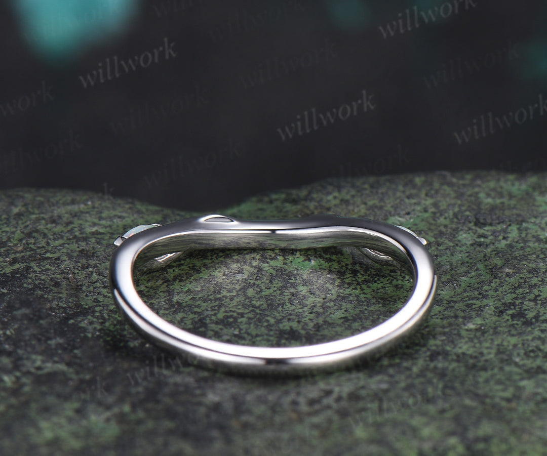 Marquise opal wedding band leaf inspired white fire opal curved stacking ring gifts for her