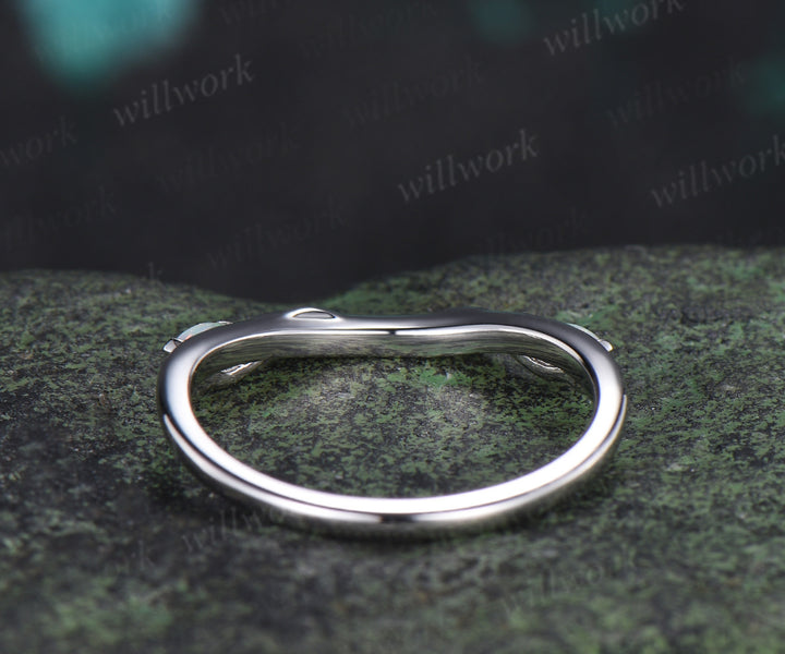 Marquise opal wedding band leaf inspired white fire opal curved stacking ring gifts for her