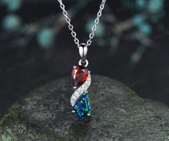Pear Garnet Kite Cut Black Opal Infinity Necklace Toi Et Moi Two Stone Pendant Diamond Accent Dainty Necklace for Women
