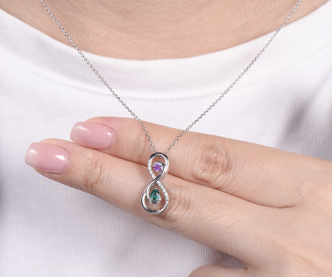 Infinity pear emerald round amethyst pendant necklace Toi et Moi necklace with diamonds unique gifts for women