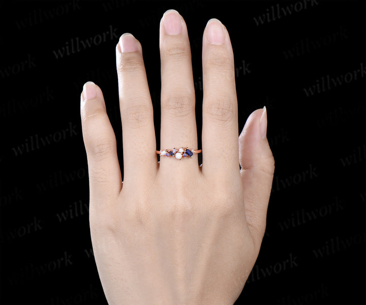 Baguette sapphire natural tanzanite wedding band dainty opal cluster multi-stone minimalist promise ring