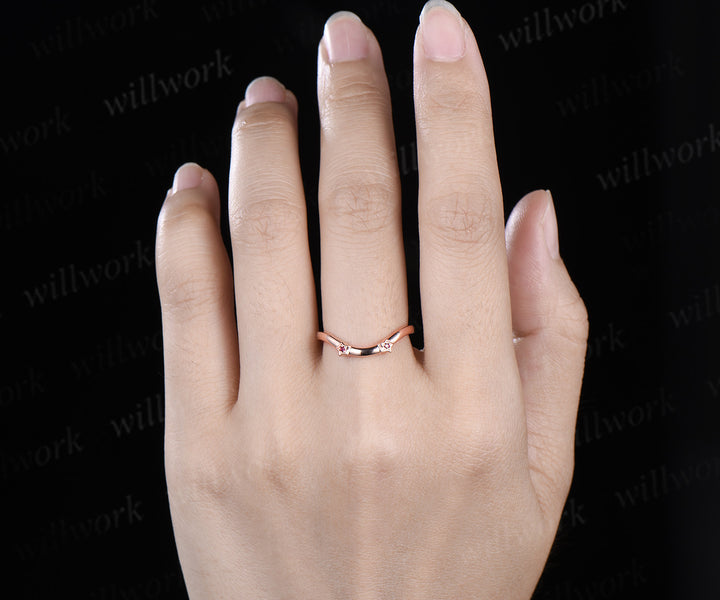 Ruby star wedding band curved matching band solid 14k rose gold stackable ring gifts for her