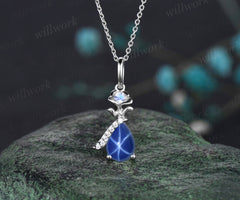 READY TO SHIP: Pear-cut Blue Star Sapphire Necklace - Sterling Silver