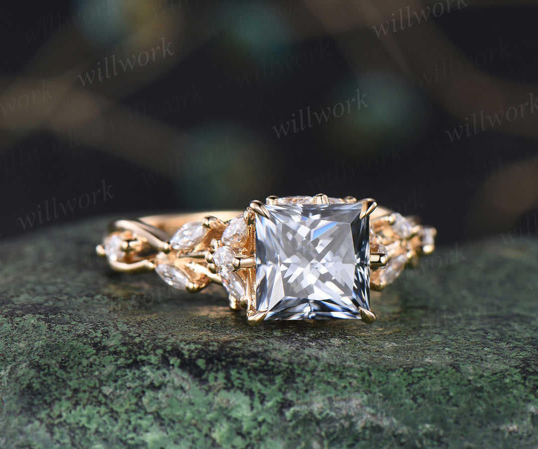 Women 18K Gold 925 Silver Twist Princess Moissanite Engagement Rings 