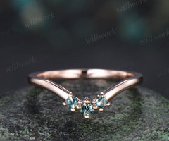 Curved moss agate wedding band unique stacking wedding ring rose gold matching wedding band