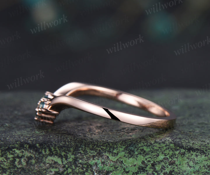Curved moss agate wedding band unique stacking wedding ring rose gold matching wedding band