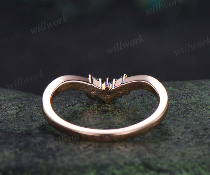 Curved moss agate wedding band unique stacking wedding ring rose gold matching wedding band
