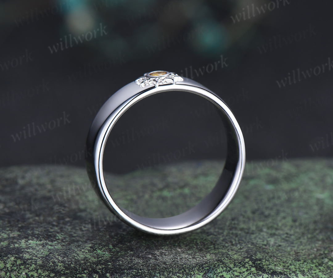 Unique sun round cut citrine men ring solitaire crystal bezel setting men engagement ring anniversary birthday gifts for him