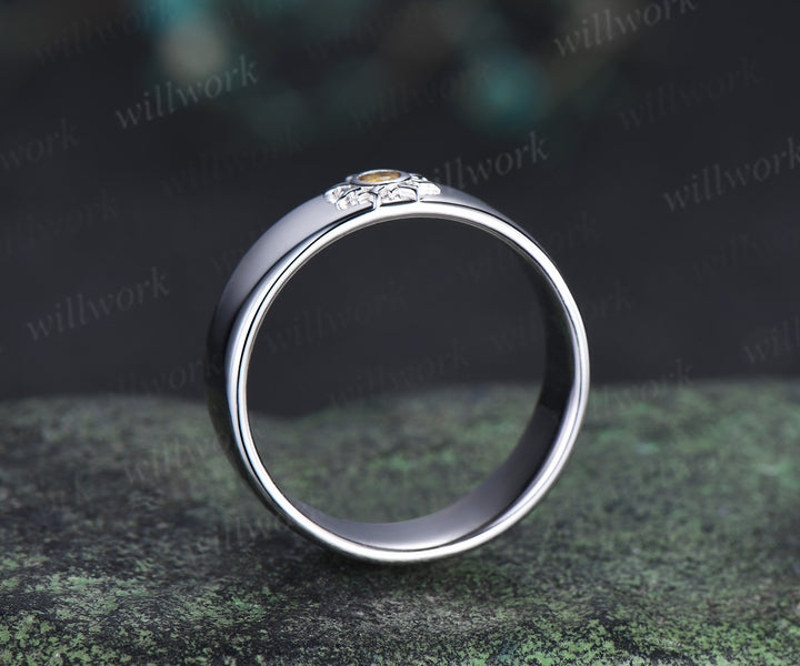 Unique sun round cut citrine men ring solitaire crystal bezel setting men engagement ring anniversary birthday gifts for him