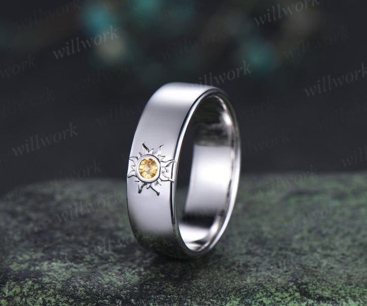 Unique sun round cut citrine men ring solitaire crystal bezel setting men engagement ring anniversary birthday gifts for him