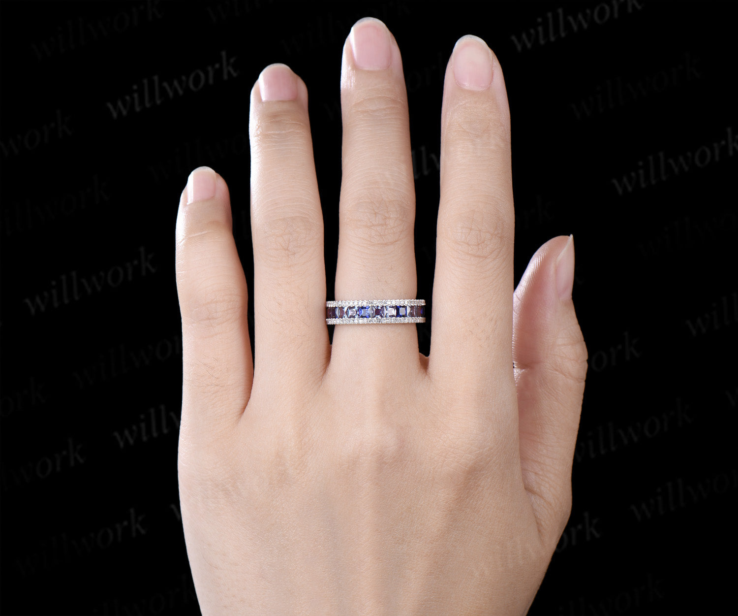 Princess Cut Alexandrite Sapphire Men's Ring Channel Set Eternity