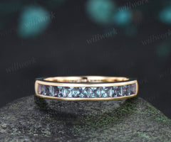 Princess Cut Alexandrite Wedding Band Channel Set Color Change Half Eternity Ring Stackable Band