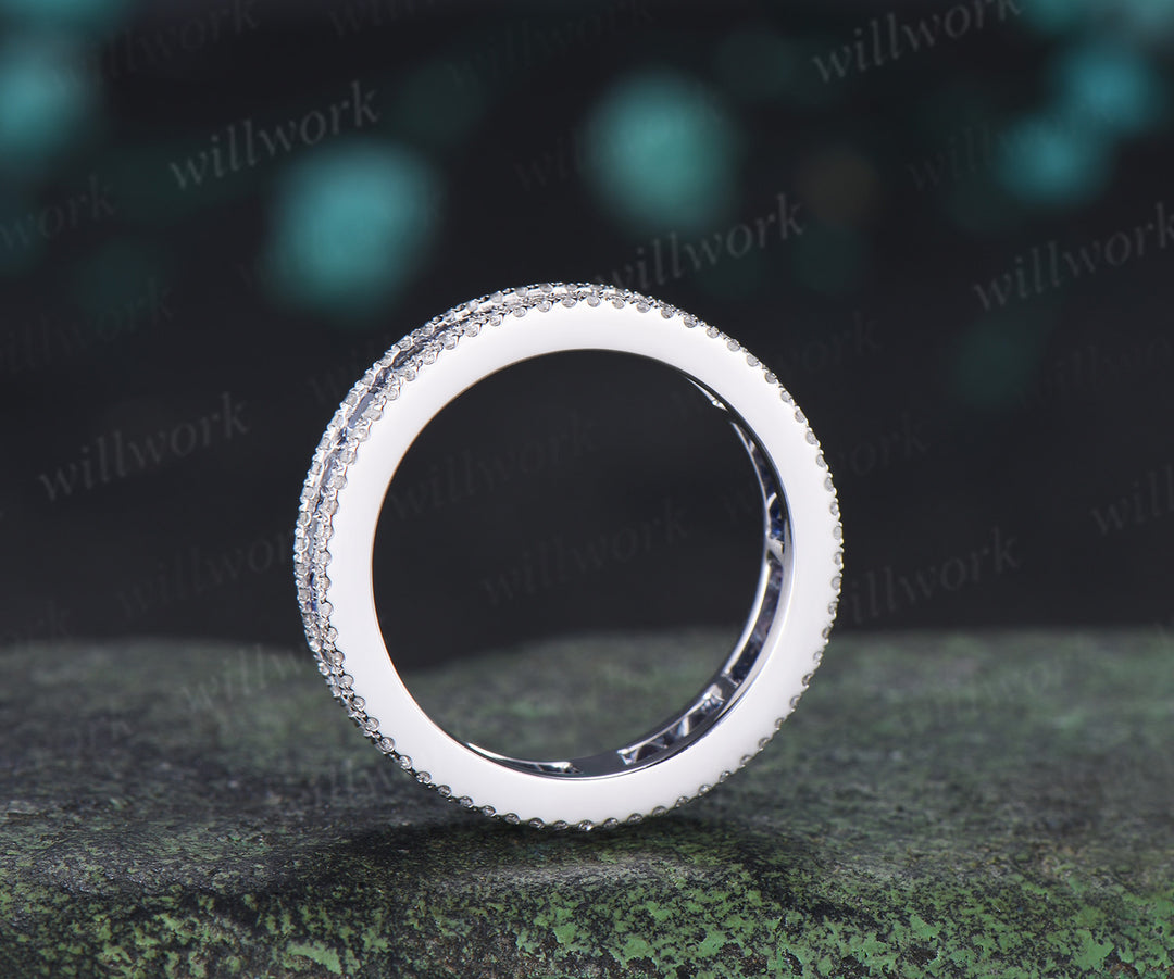 Princess Cut Alexandrite Sapphire Men's Ring Channel Set Eternity Band Moissanite Accent Wedding Ring