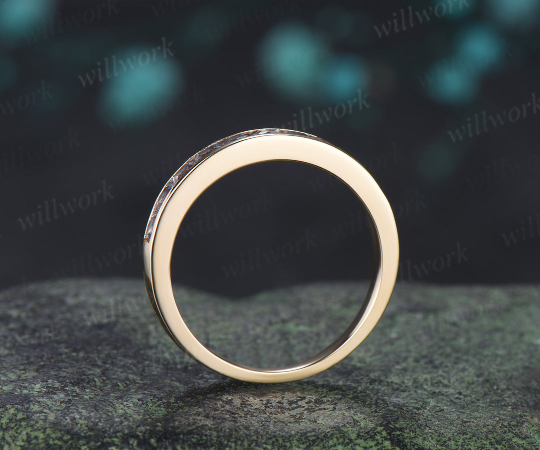 Princess Cut Alexandrite Wedding Band Channel Set Color Change Half Eternity Ring Stackable Band
