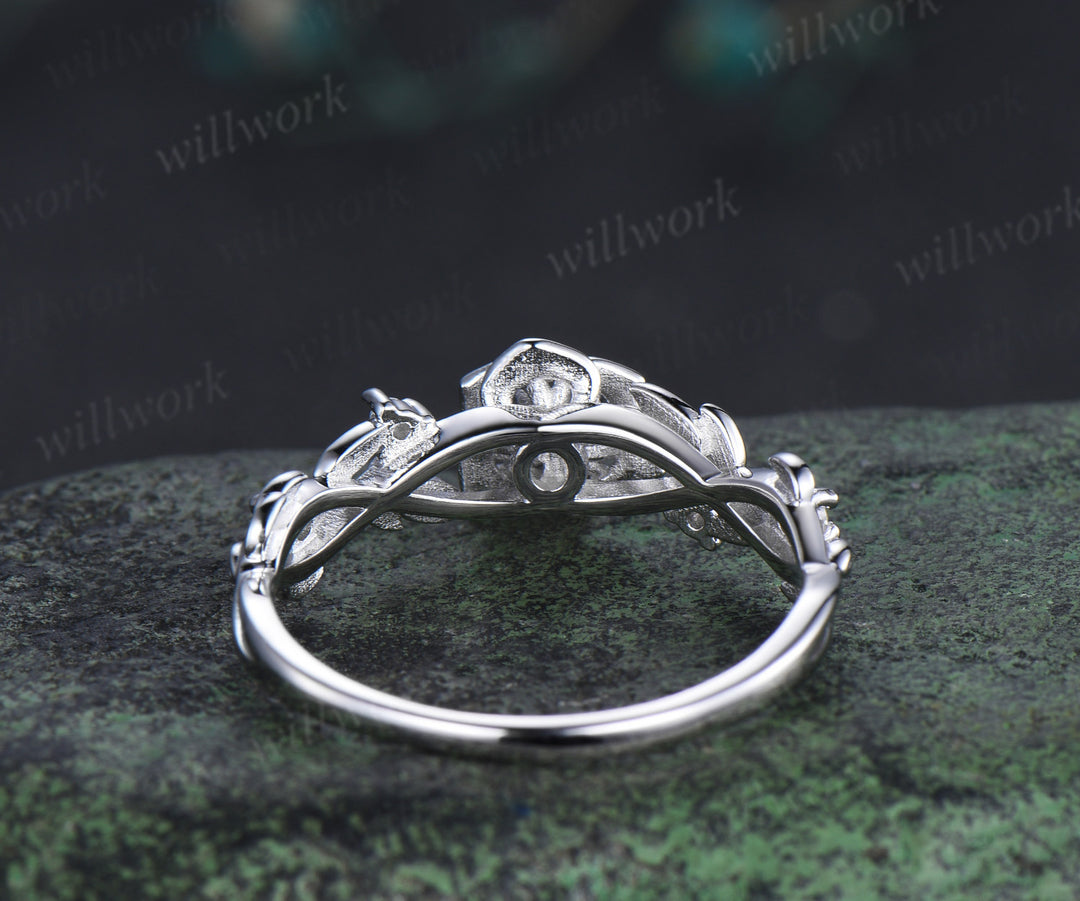 Dainty rose flower diamond ring twig vines nature inspired engagement ring minimalistsolid white gold five stone promise ring