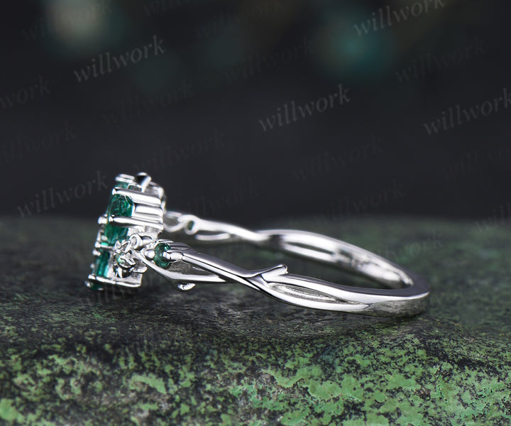 Vintage butterful marquise emerald engagement ring unique floral green emerald ring elegant bridal ring gifts for her