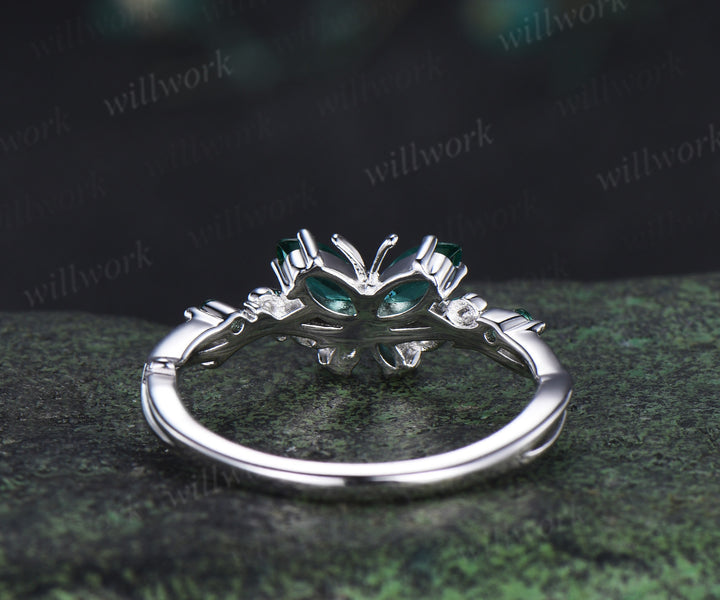 Vintage butterful marquise emerald engagement ring unique floral green emerald ring elegant bridal ring gifts for her