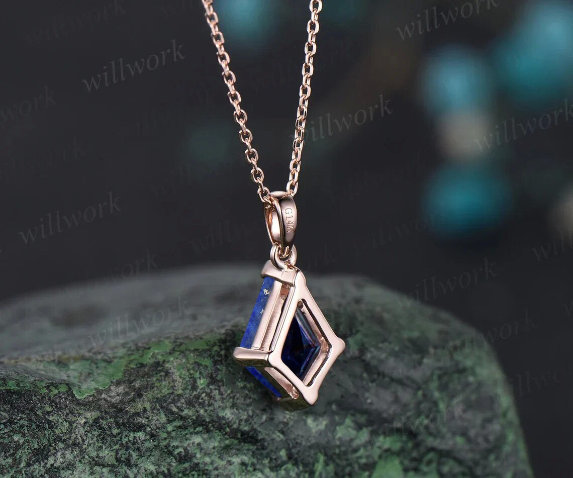 Kite lapis lazuli necklace solid 14k 18k rose gold vintage unique