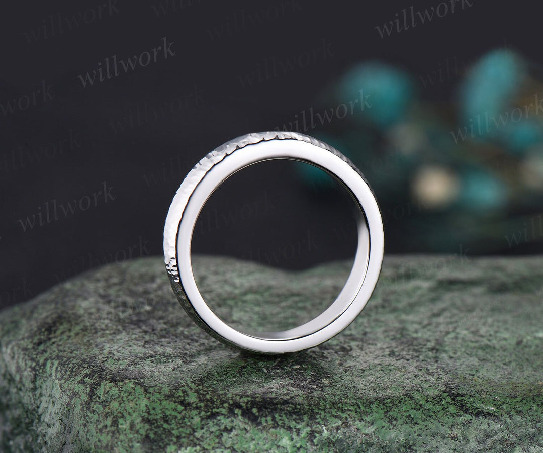 Unique Mens Plain Wedding Band 5mm Solid Gold Ring Mens Hammered Stacking Matching Band Retro Vintage Ring Gift