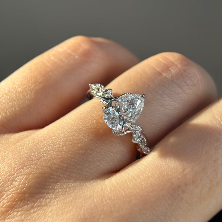 2 Carat Pear Lab Grown Diamond IGI Engagement Ring Nature Inspired Diamond Wedding Ring White Gold Diamond Bridal Ring for Her