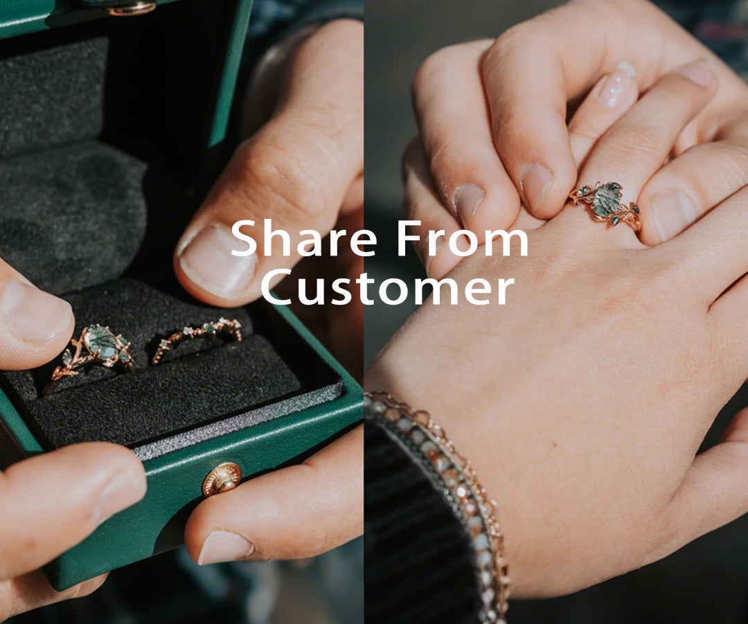 Vintage oval cut green moss agate engagement ring rose gold art deco cluster leaf nature inspired bridal promise wedding ring set women