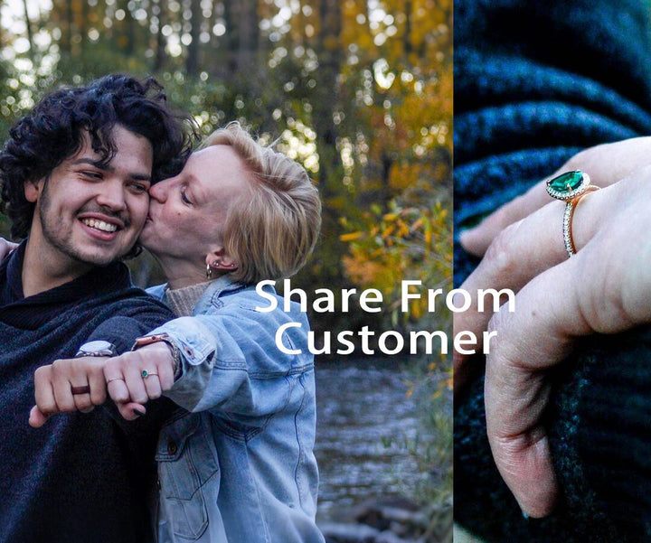 Vintage unique pear shaped emerald engagement ring set halo diamond 14k rose gold art deco natural emerald wedding band May birthstone ring
