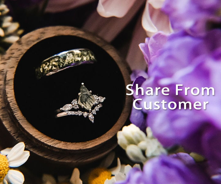 Vintage kite cut green moss agate engagement ring set 14k rose gold marquise cut moissanite ring for women unique bridal wedding ring set