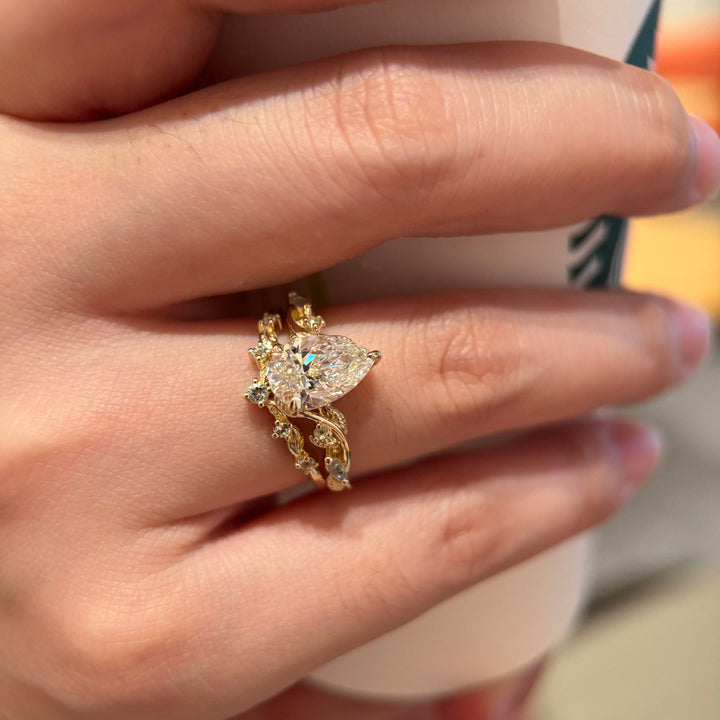 2 Carat Pear Lab Grown Diamond IGI Engagement Ring Nature Inspired Diamond Wedding Ring White Gold Diamond Bridal Ring for Her